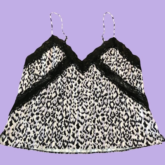 NWT Victoria’s Secret Leopard Camisole Lace Tank Top Pajama Polyester Purple New - Picture 1 of 7